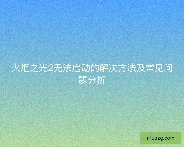 火炬之光2无法启动的解决方法及常见问题分析